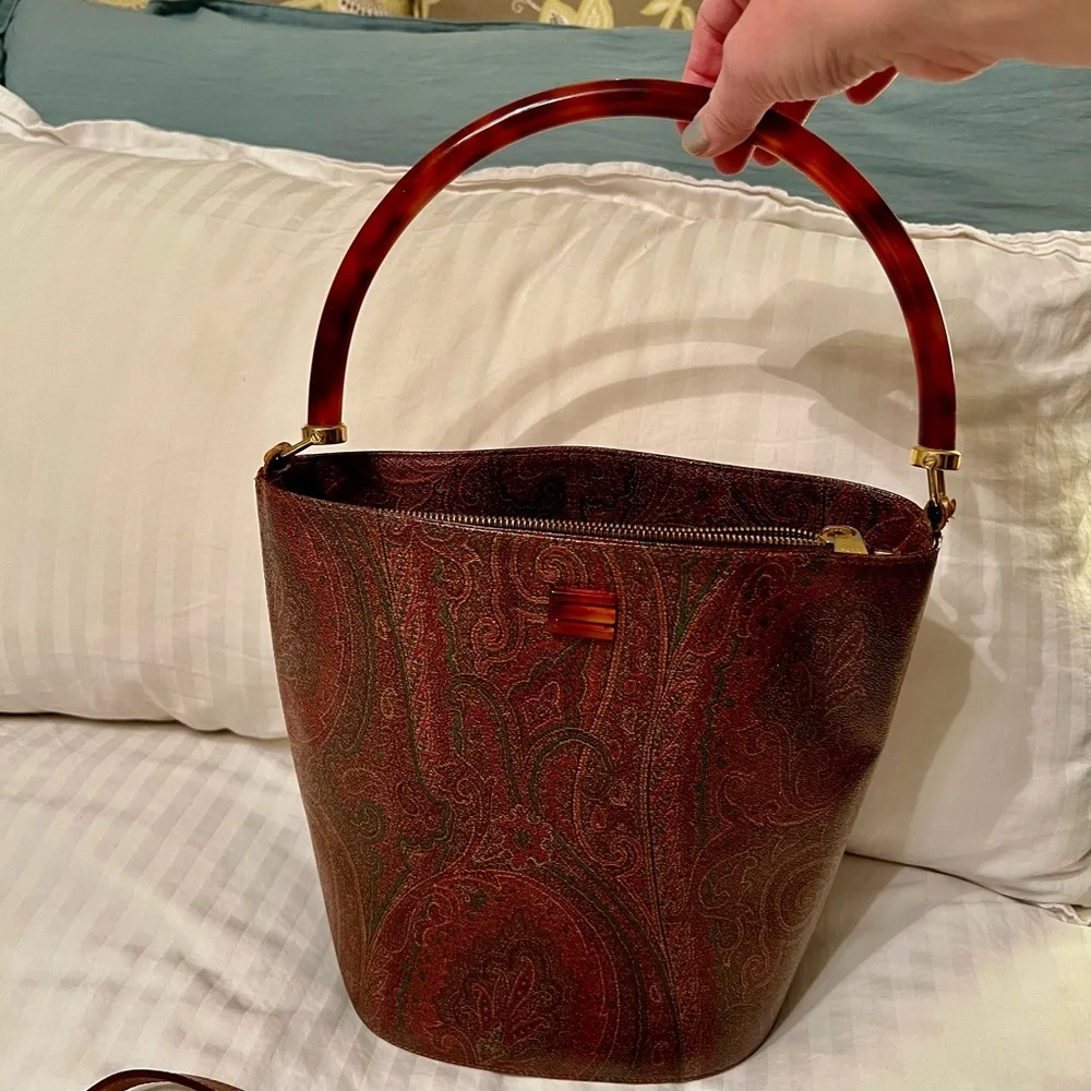 ETRO BAG very rare. Tortoise shell lucite handle, outside pristine w/no scuffs. - Picture 5 of 14